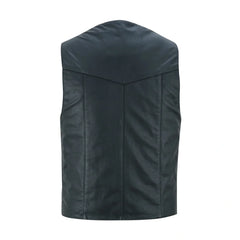 Black Biker Style Fully Lined Leather Vest