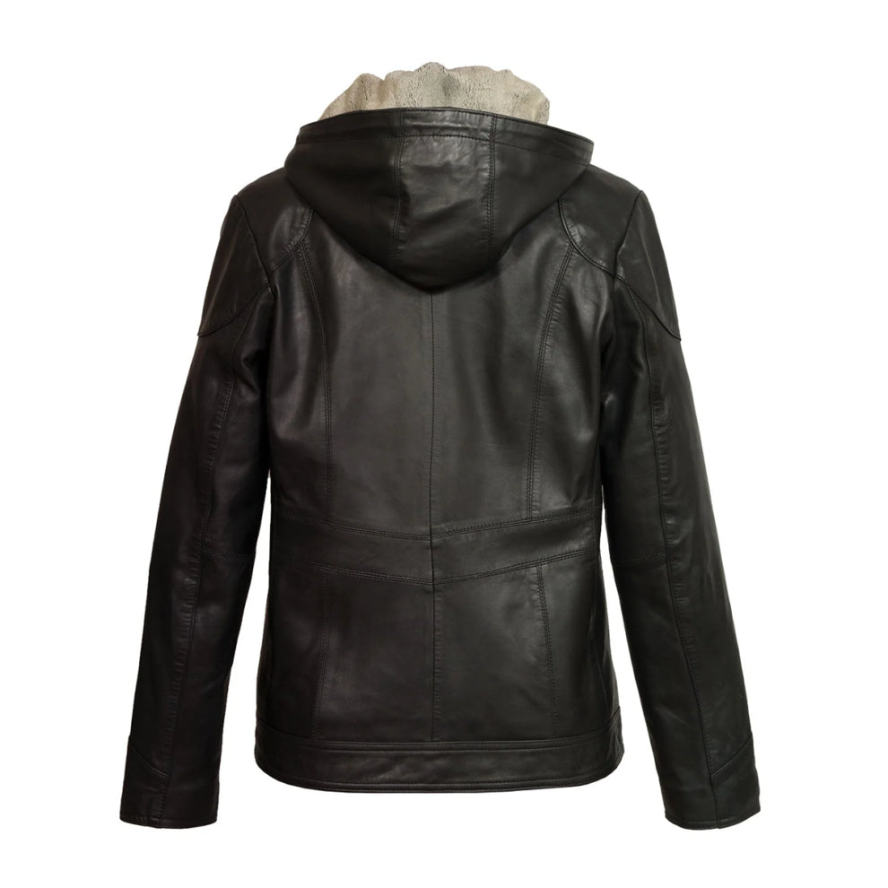 Black Hooded Genuine Leather Jacket