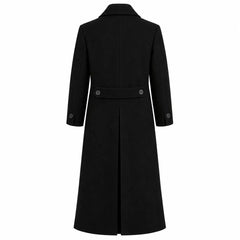 Men's black wool long coat vintage tailored overcoat on male model