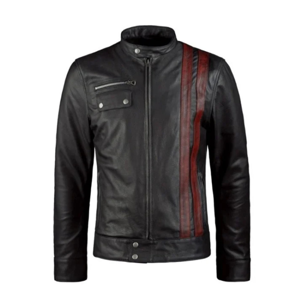 Black and Red Stripe Camber Genuine leather jacket