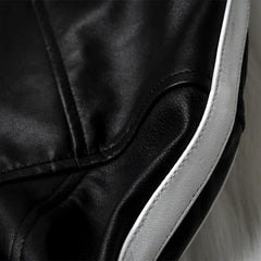 White Stripes Black Biker Leather Jacket