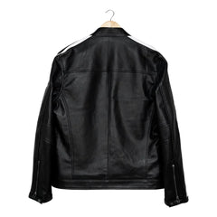 White Stripes Black Biker Leather Jacket