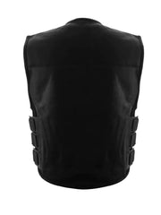 Black Biker Cut Swat Biker Real Leather Vest