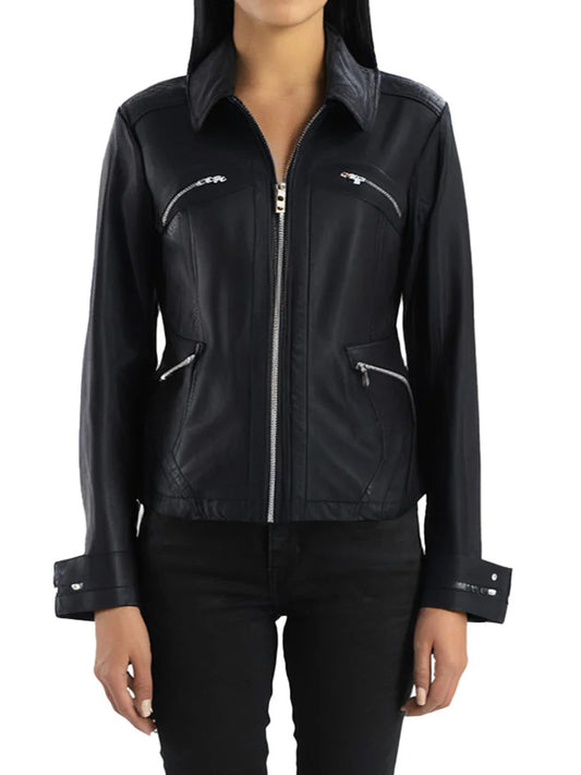 Black Cafe Racer Leather Jacket