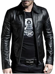 Black Shirt Style Biker Genuine Leather Jacket