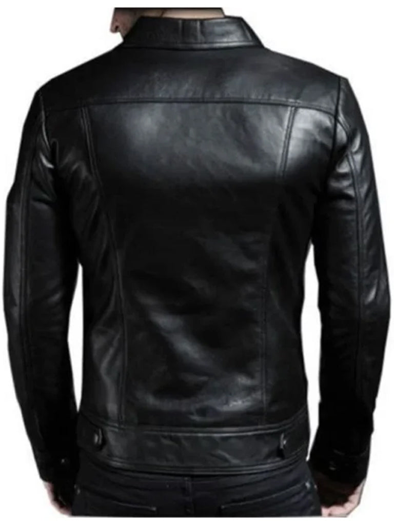 Black Shirt Style Biker Genuine Leather Jacket