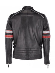 Black Stripes Biker Real Leather Jacket