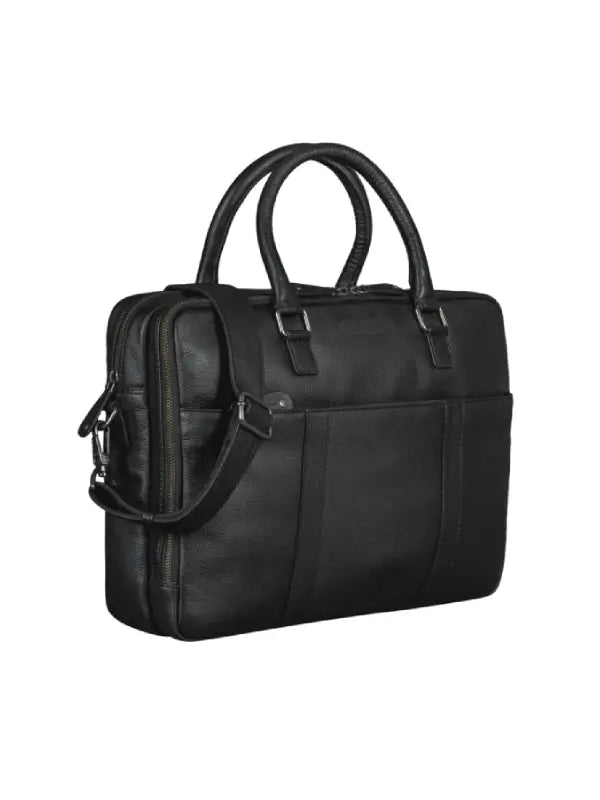 Premium Black Leather Laptop Briefcase for Men & Women