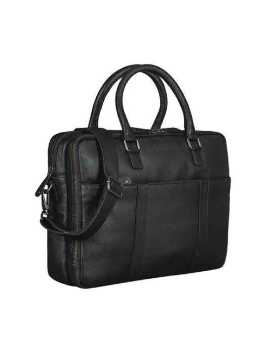 Premium Black Leather Laptop Briefcase for Men & Women