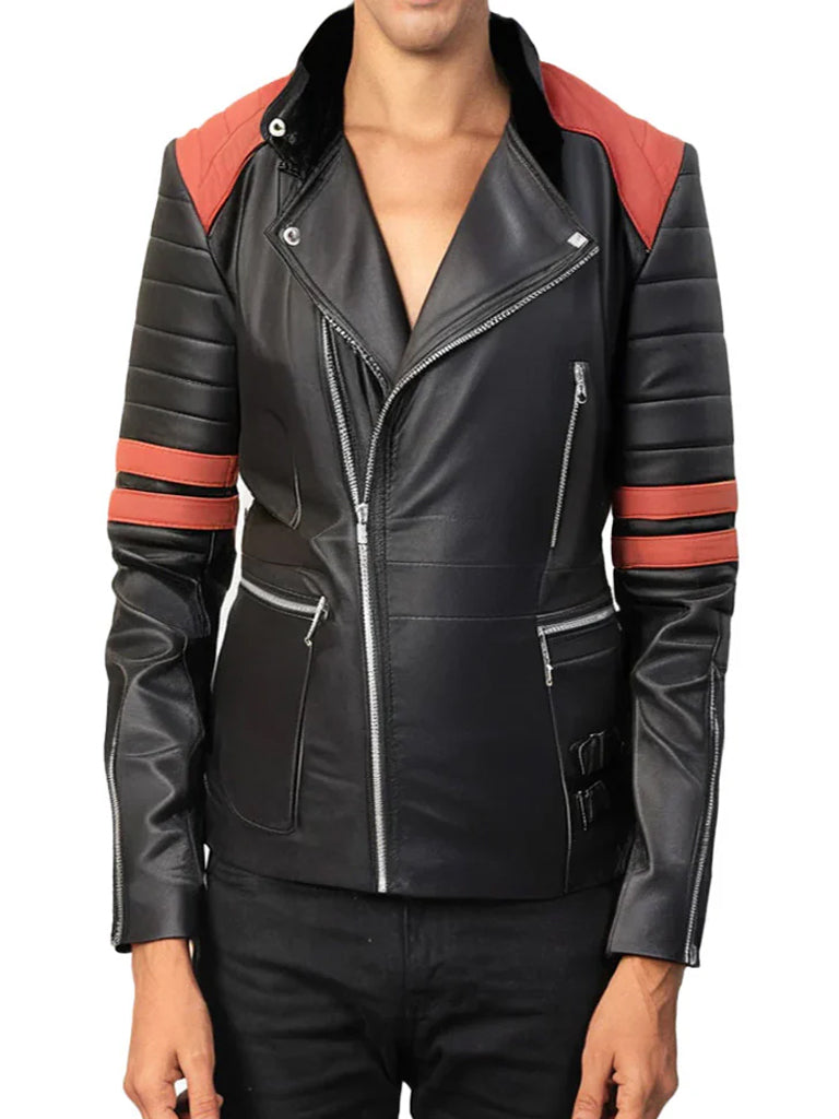 Black and Red Motorcycle Genuine Leather Jacket