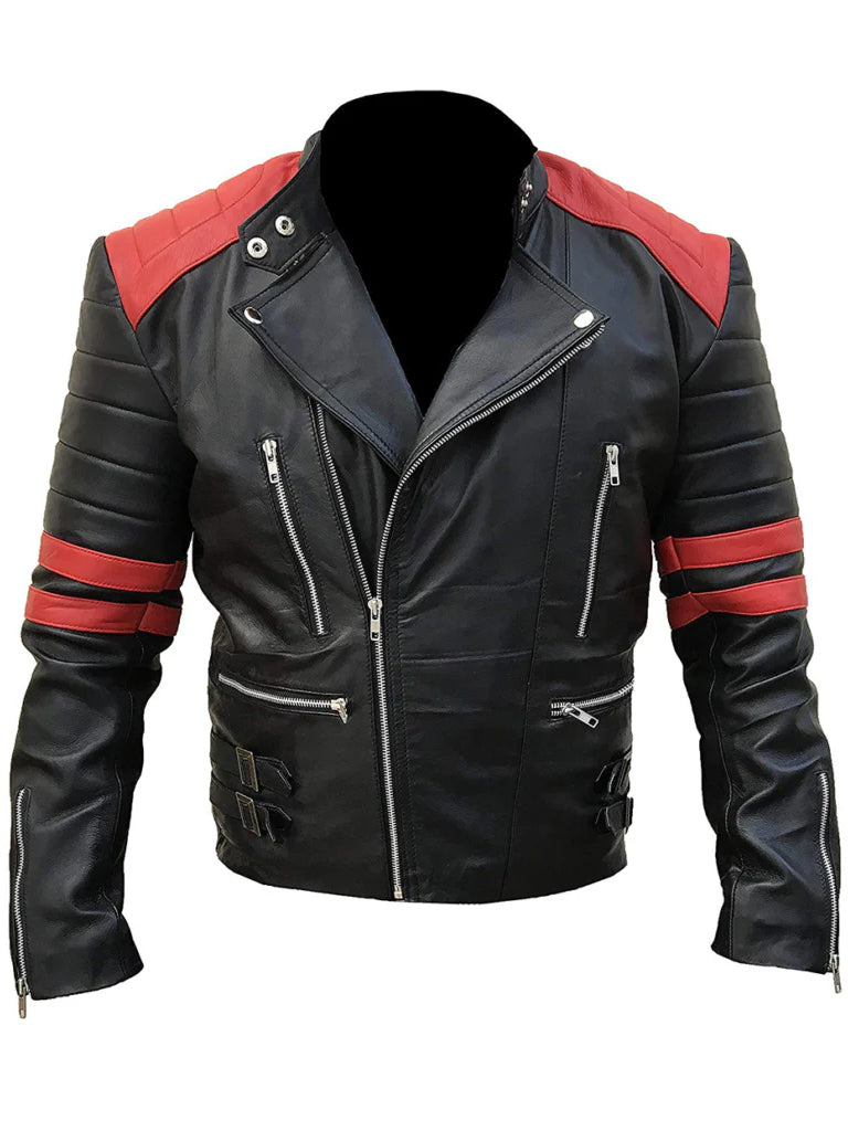 Black and Red Motorcycle Genuine Leather Jacket