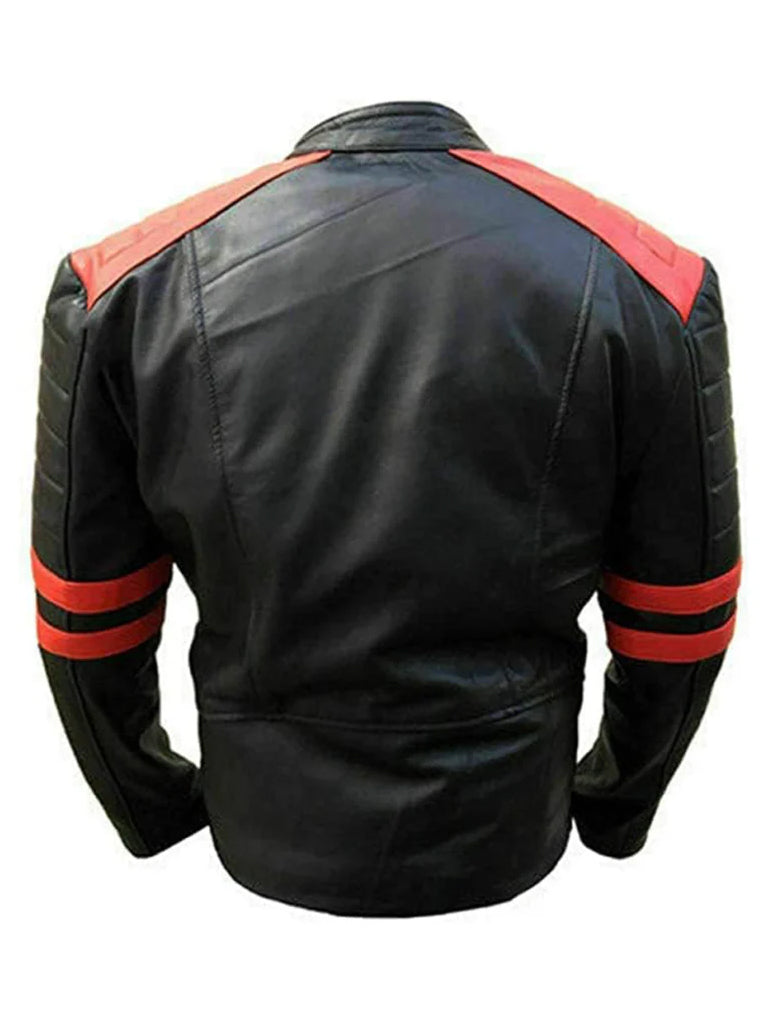 Black and Red Motorcycle Genuine Leather Jacket