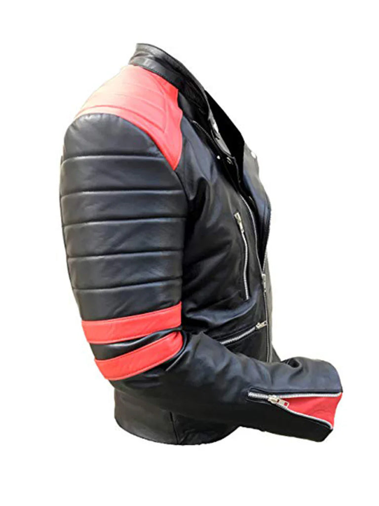 Black and Red Motorcycle Genuine Leather Jacket