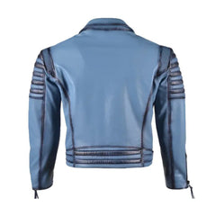 Vintage Mens Biker Style Blue Leather Jacket