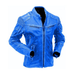 Blue Cafe Racer Leather Jacket