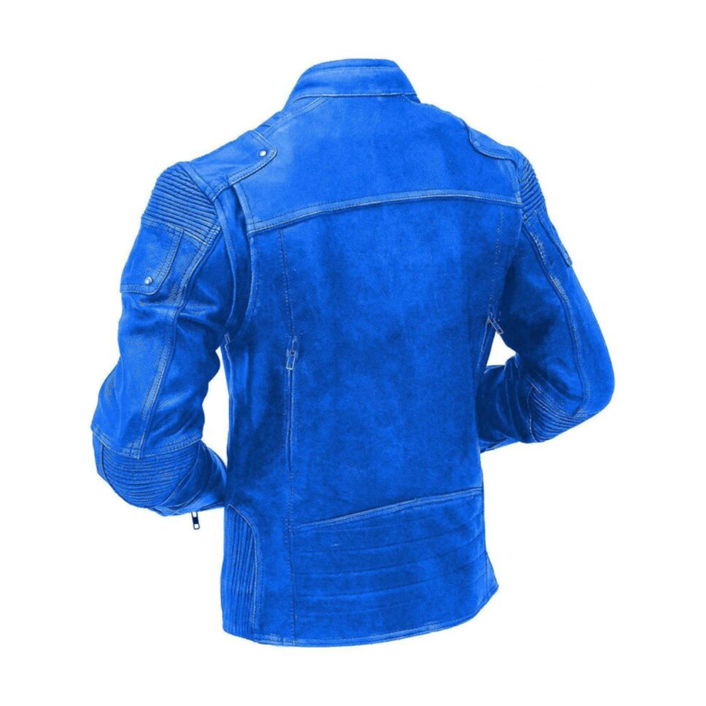 Blue Cafe Racer Leather Jacket