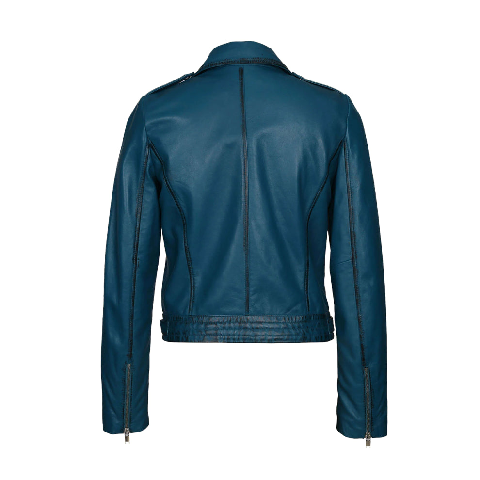 Blue Biker Genuine Leather Jacket