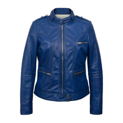 Blue Leather Biker Jacket