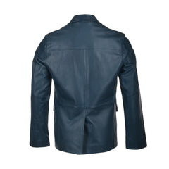 Blue Lapel Style Genuine Leather Blazer