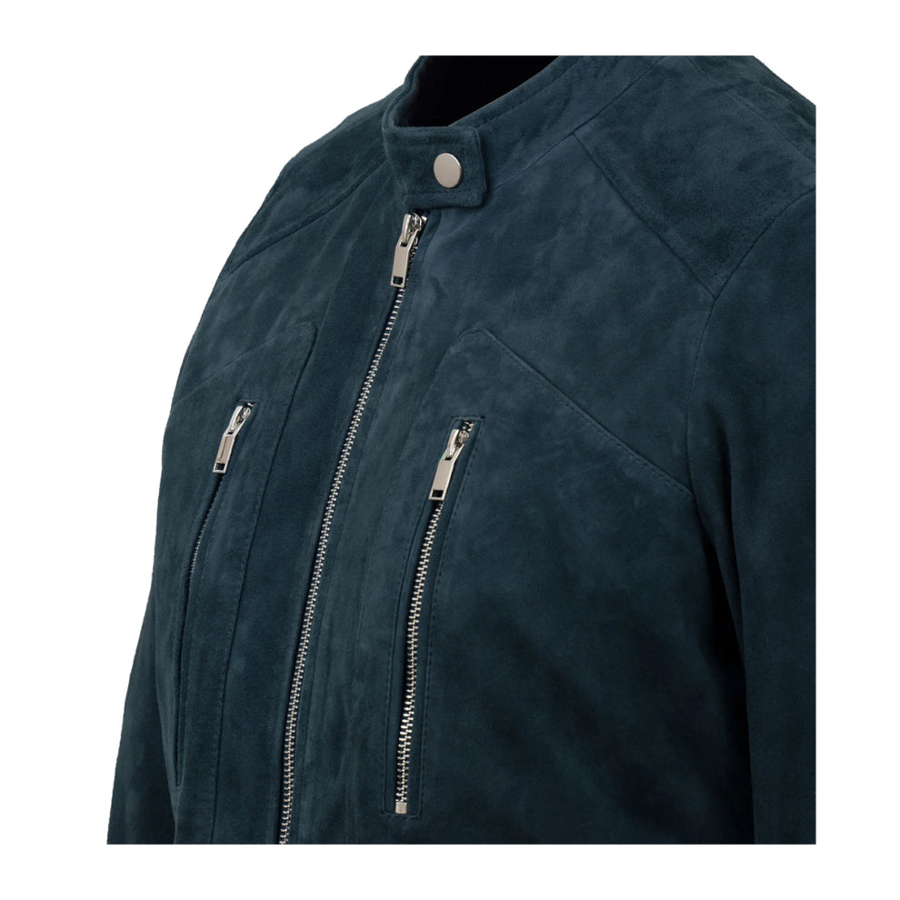 Suede Blue Biker Leather Jacket