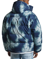 Blue Tie-Dye Puffer Jacket With Hood