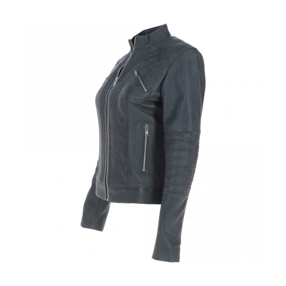 Stand Collar Genuine Leather Jacket