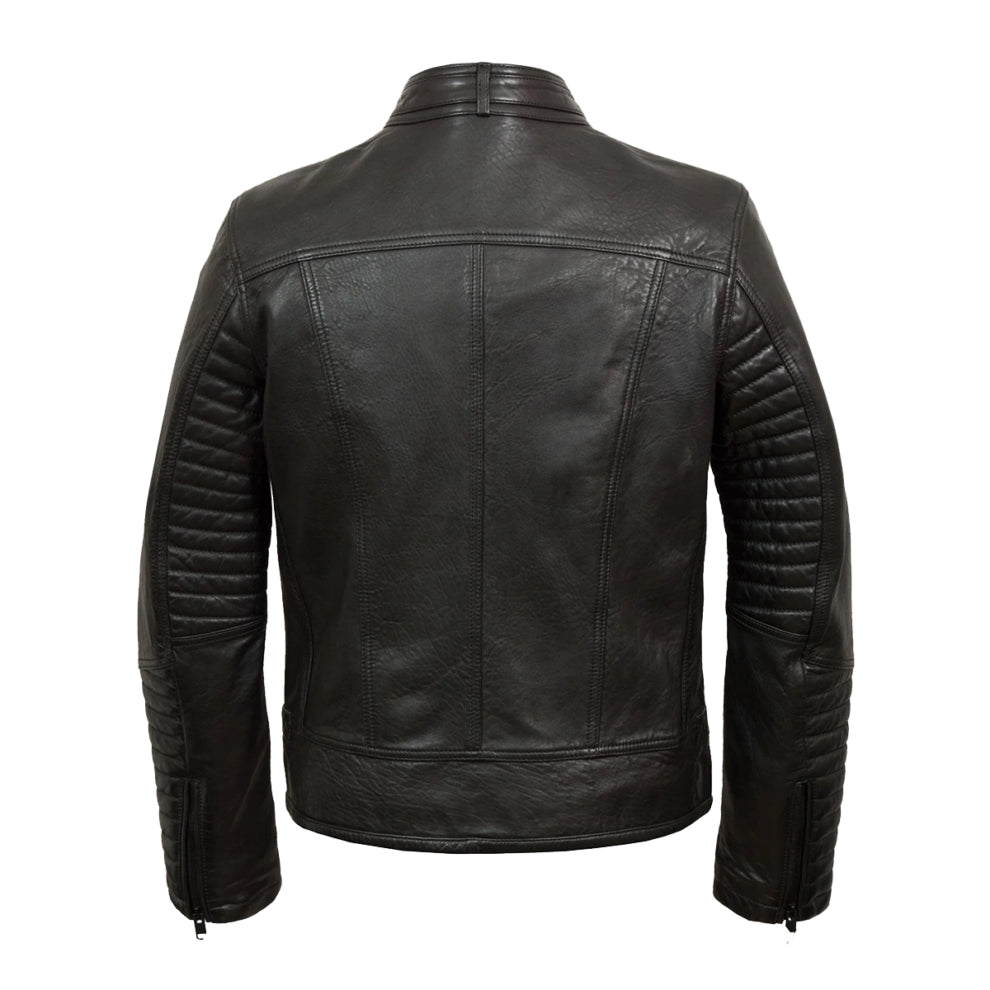 Black Hooded Bold Lined Biker Leather Jacket