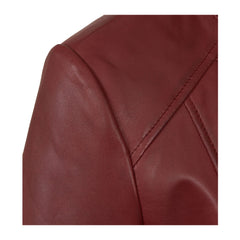 Red Collarless Leather Jacket