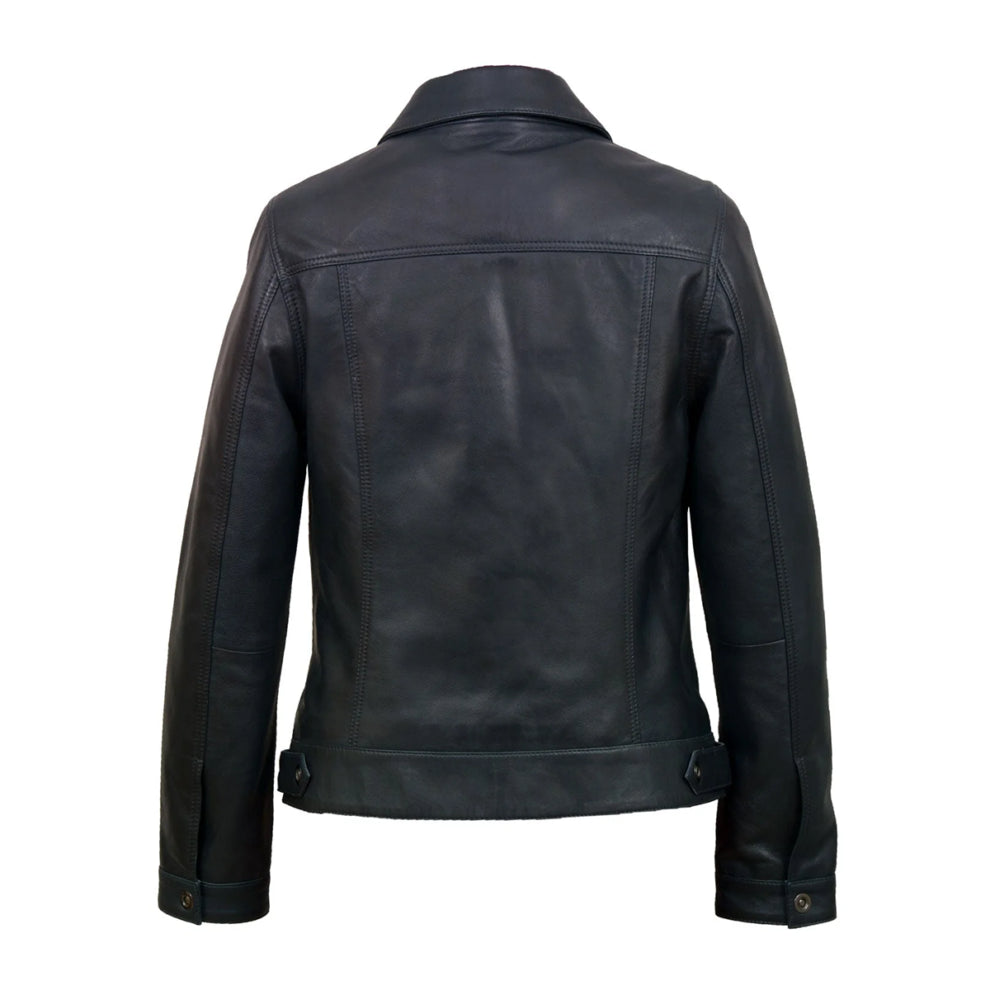 Black Trucker Biker Leather Jacket