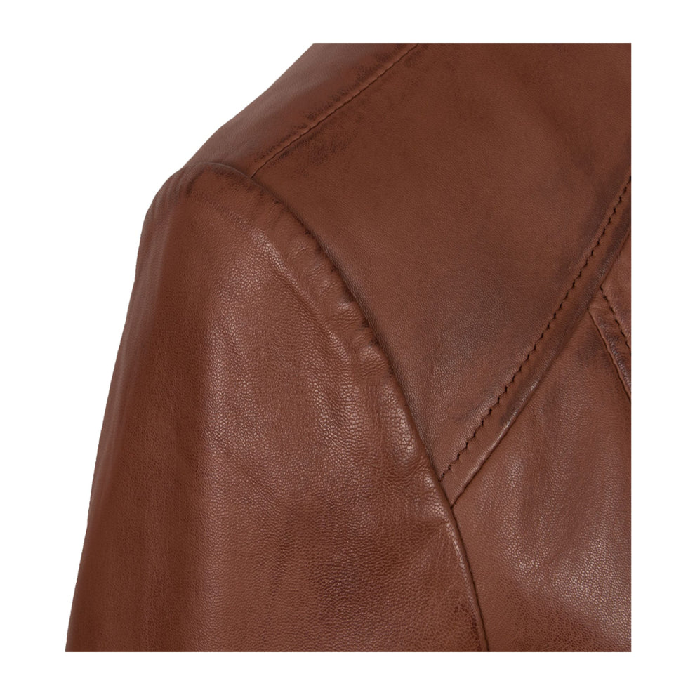 Collarless Brown Leather Jackets