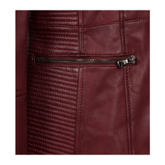 Red Collarless Leather Jacket