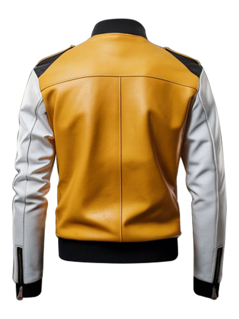 Bold Tri-Tone Leather Biker Jacket For Men