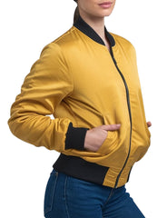 Bold Yellow Satin Bomber Jacket With Black Accents