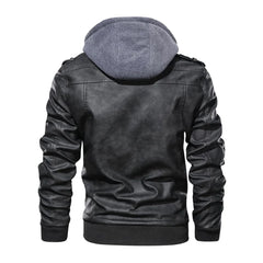 Grey Hood Bomber Style Leather Jacket