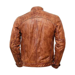 Tan Brown Quilted Biker Leather Jacket