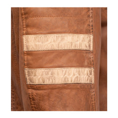 Tan Brown Stripes Biker Leather Jacket