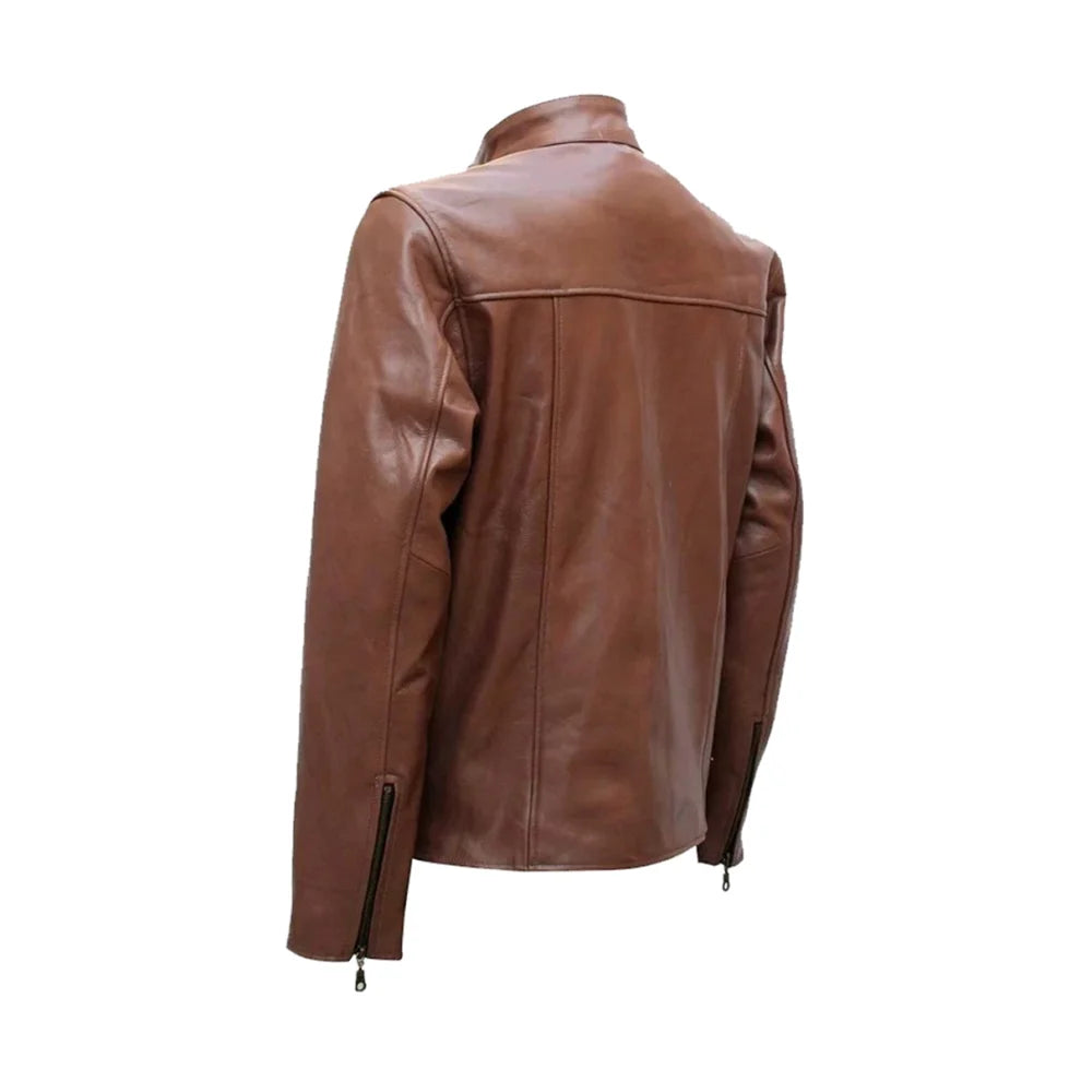 Brown Biker Style Leather Jacket