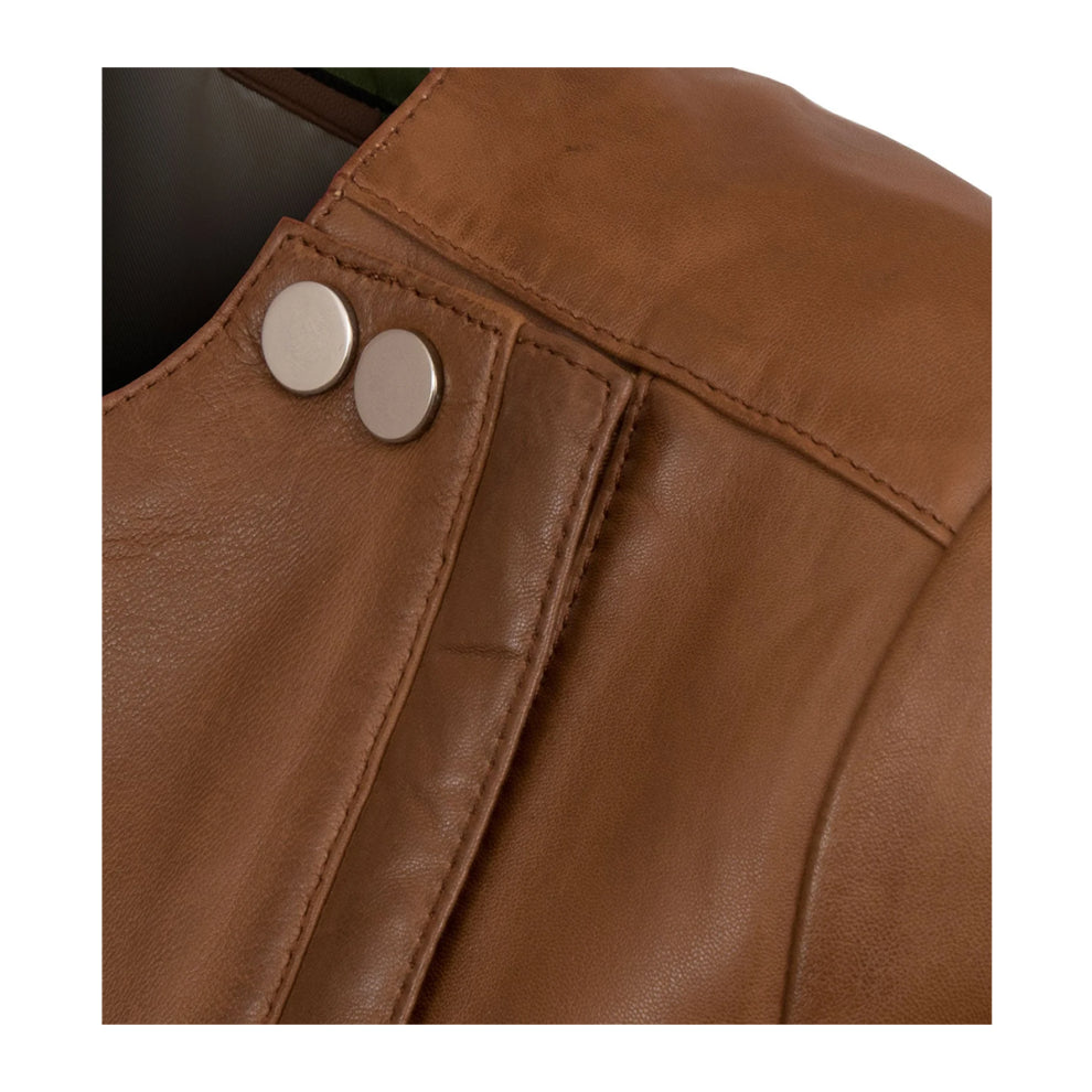 Tan Brown Collarless Biker Jacket