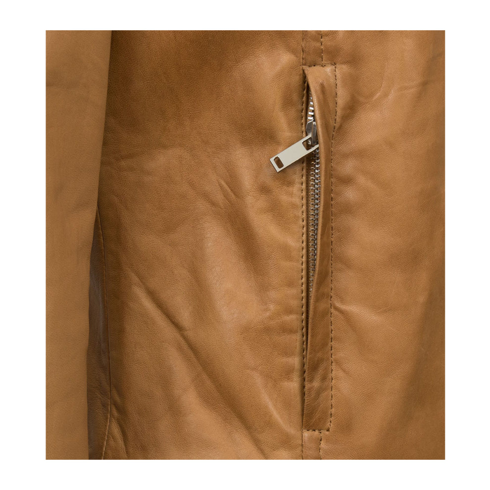 Tan Brown Sheepskin Biker Leather Jacket