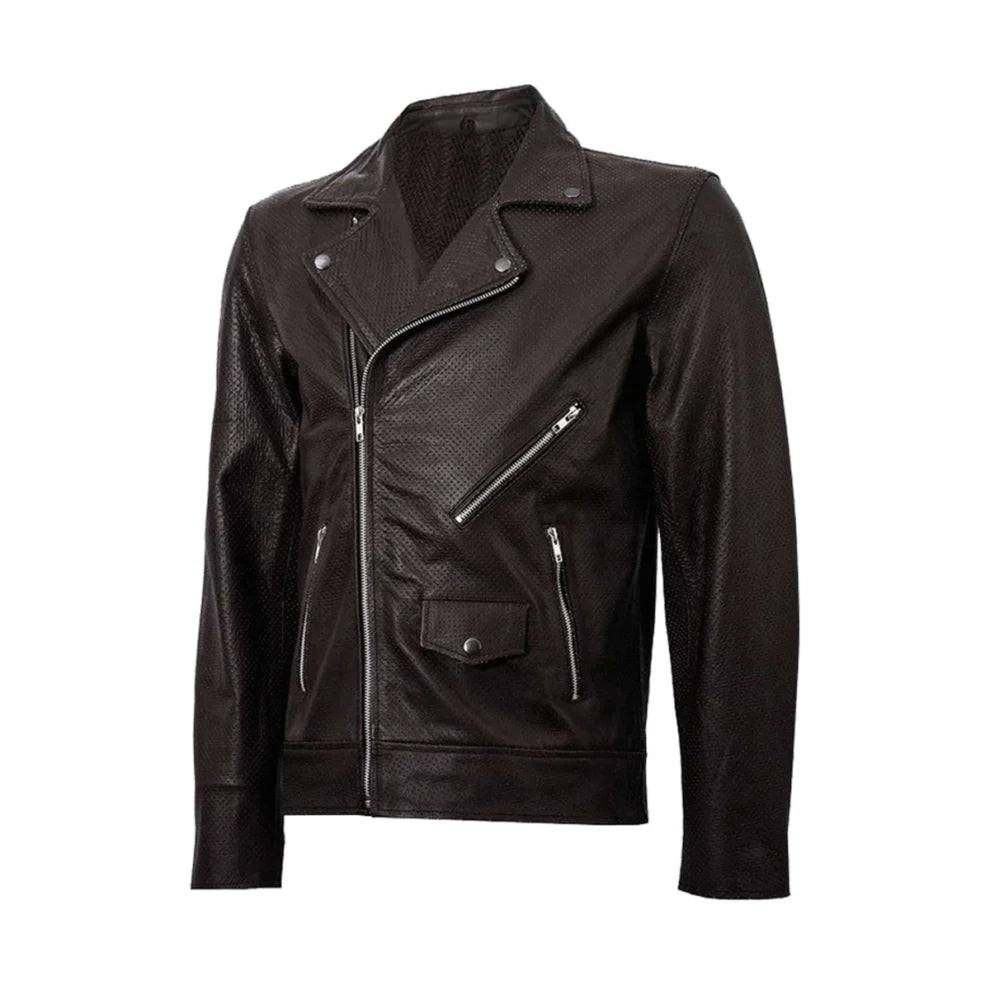 Brown Perforated Leather Jacket