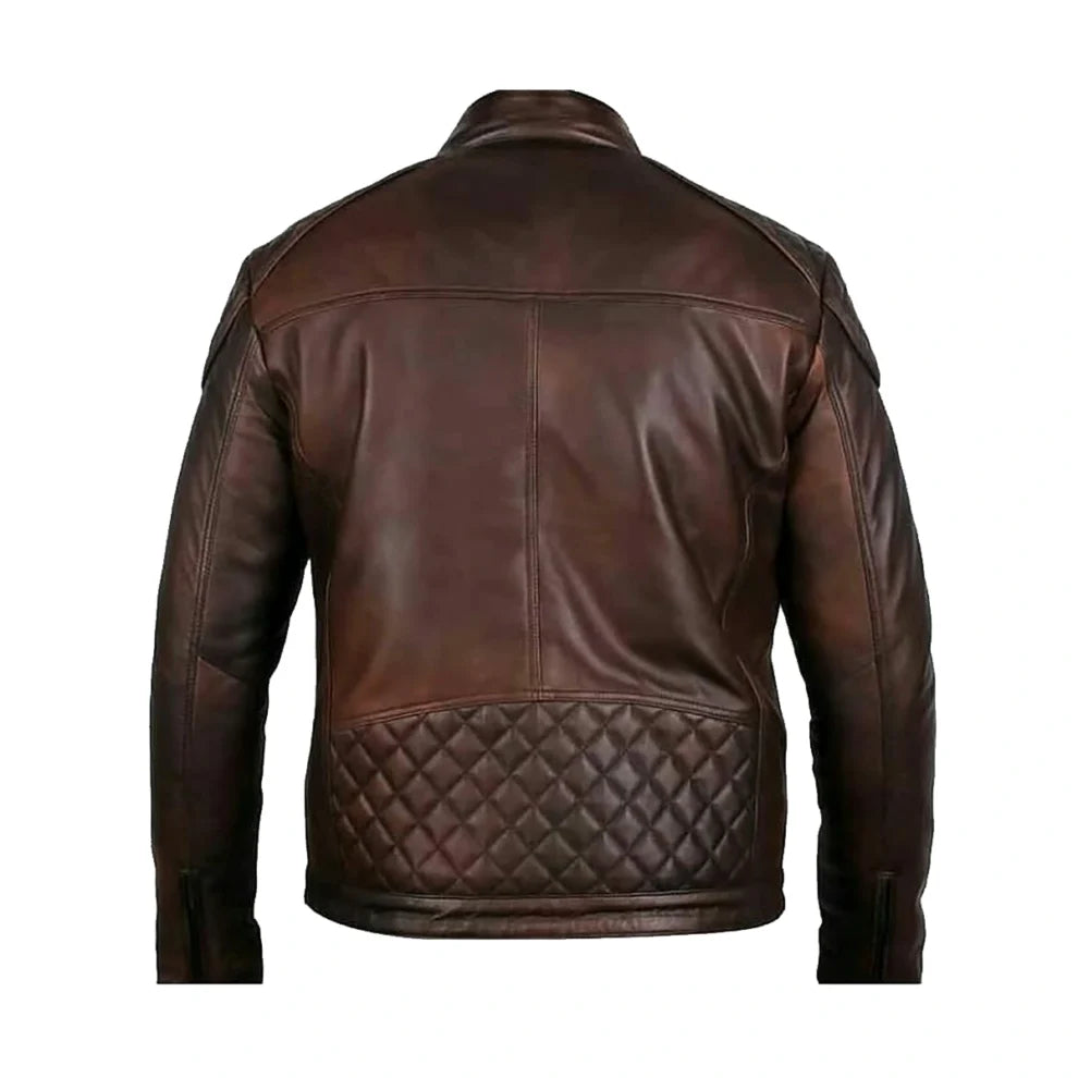 Chocolate Brown Quilted Biker Leather Jacket