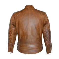 Brown Quilted Cafe Racer Genuine Leather Jacket