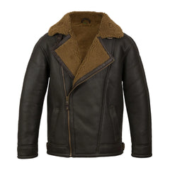 Brown Shearling Style Black Leather Jacket