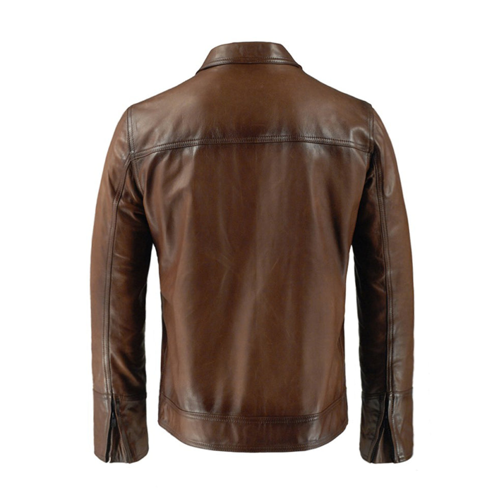 Brown Shirt Style Bold Lined Genuine Leather Jacket