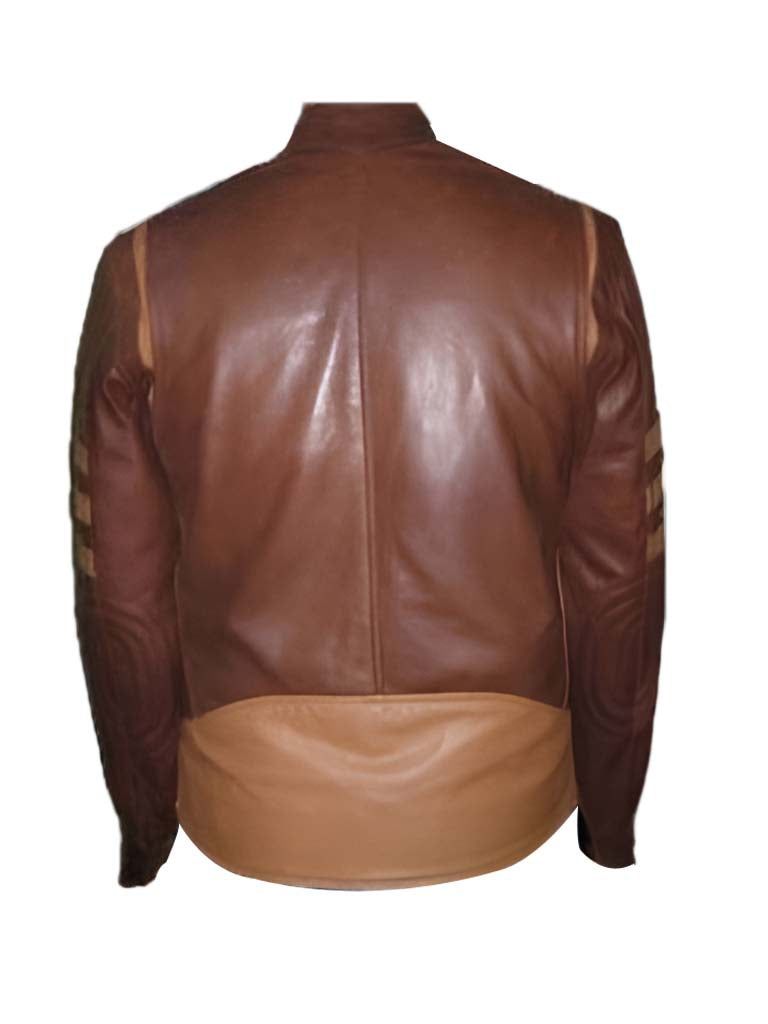 Brown Retro Striped Real Leather Jacket