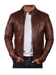 Brown Slim Fit Biker Real Leather Jacket