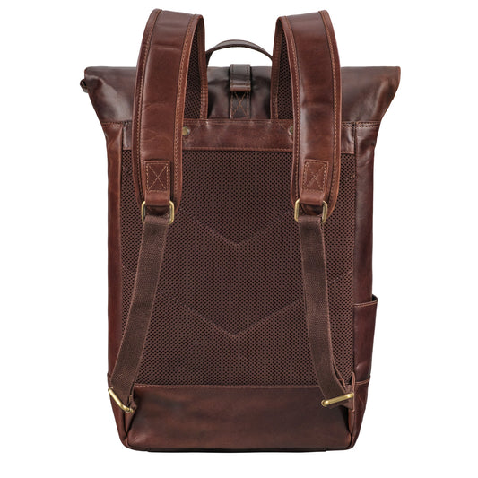 Premium Full-Grain Brown Leather Roll-Top Backpack – Vintage Laptop & Travel Bag