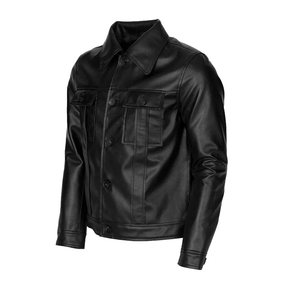 Trucker Style Black Genuine Leather Jacket