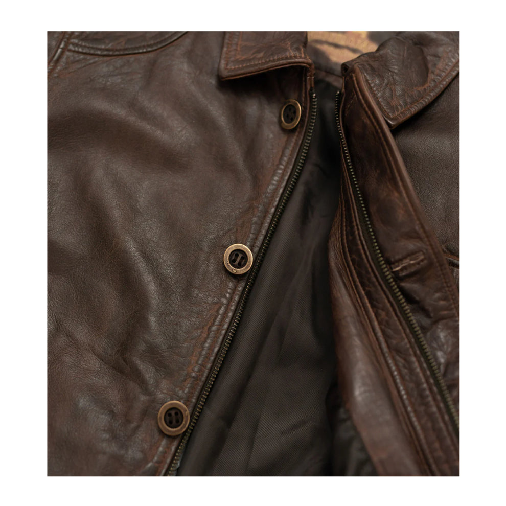 Chocolate Brown Trucker Style Leather Jacket