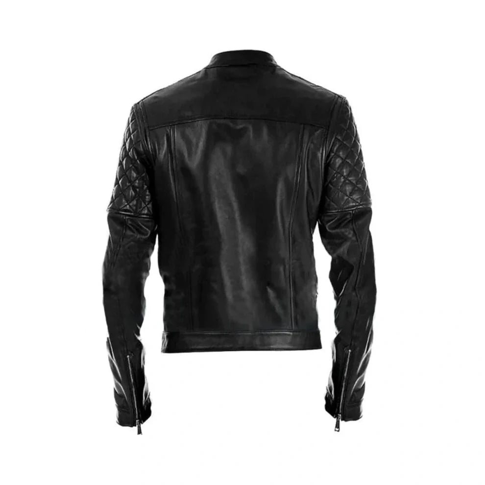 Black Cafe Racer Quiletd Leather Jacket